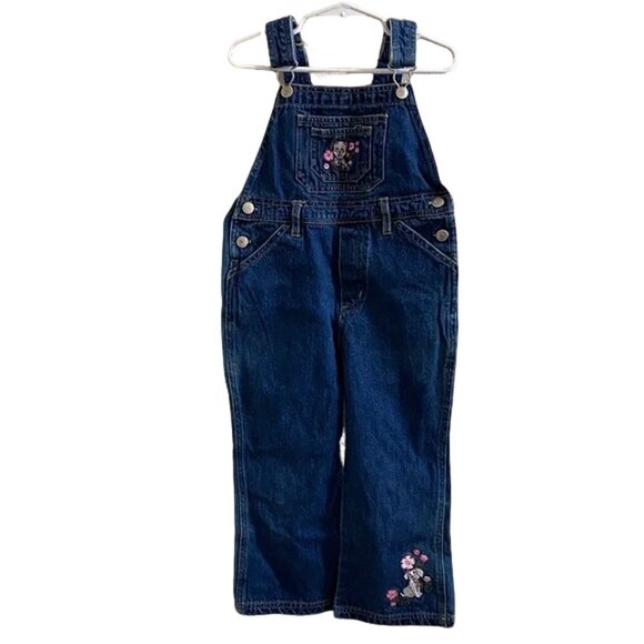 Vintage 90s Disney 101 Dalmations Kids Denim Overalls with Floral Embroidery 4/5 - Picture 1 of 7